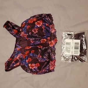 VS Pink high neck floral lace bralette L-DD & L cotton panties Black Orchid new